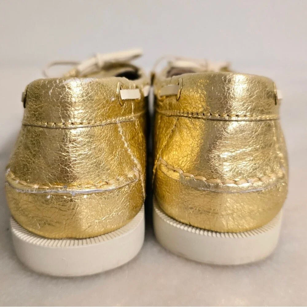 Michael Kors Blair Boat shoes Loafers Moccasin in GOLD metallic leather 8